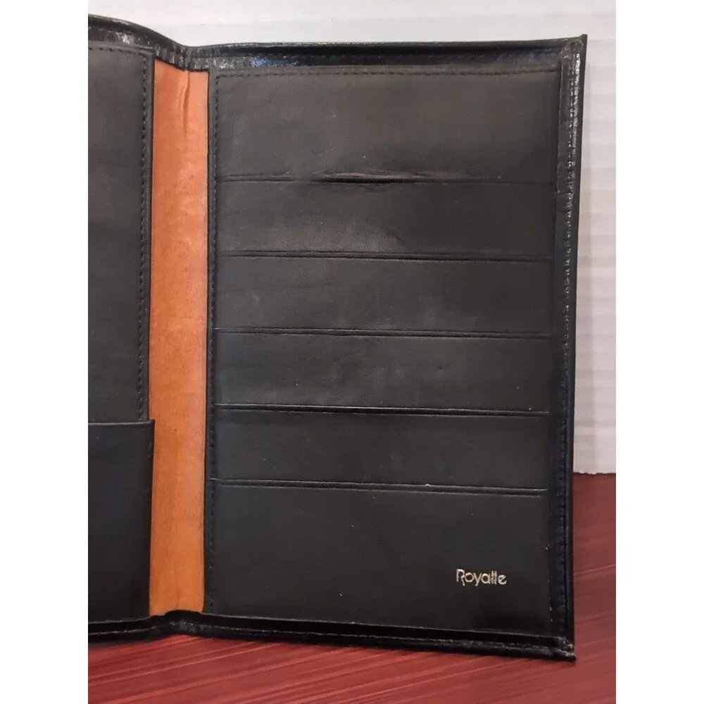 ROYALLE  BREAST POCKET TOP GRAIN COWHIDE LEATHER WALLET CREDIT CARD/CASH  BLACK